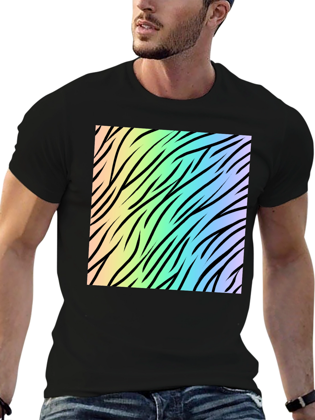 Rainbow Zebra Print Tee - Cool Graphic T-Shirt