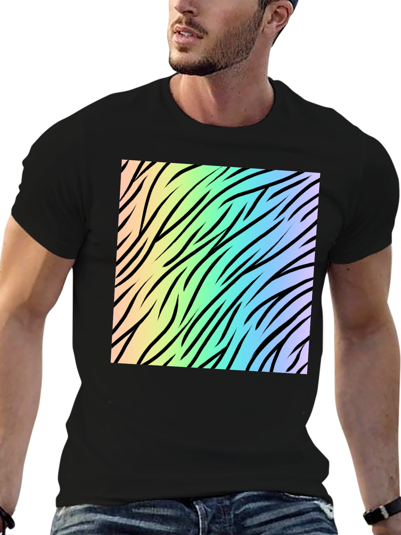 Rainbow Zebra Print Tee - Cool Graphic T-Shirt