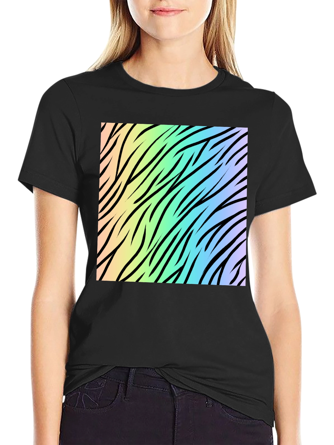 Rainbow Zebra Print Tee - Cool Graphic T-Shirt