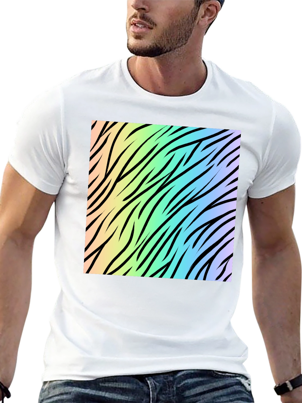 Rainbow Zebra Print Tee - Cool Graphic T-Shirt