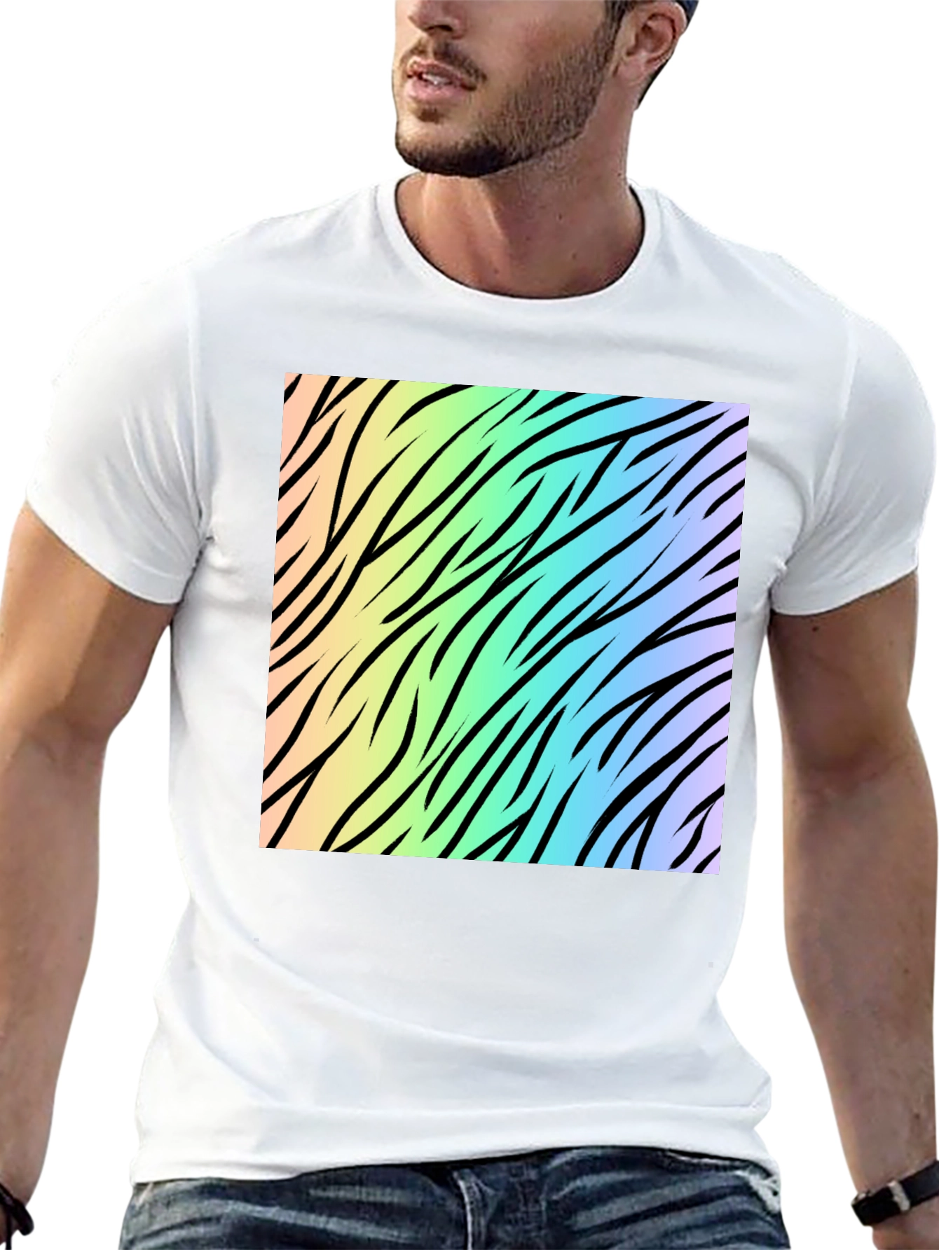 Rainbow Zebra Print Tee - Cool Graphic T-Shirt