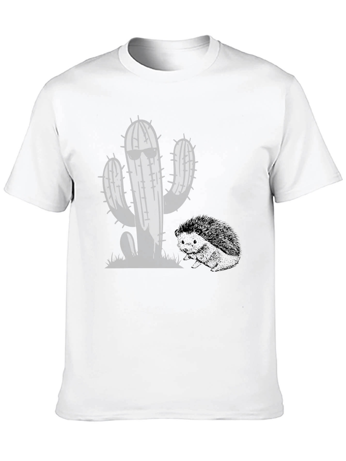 Cool Cactus & Hedgehog Black T-Shirt