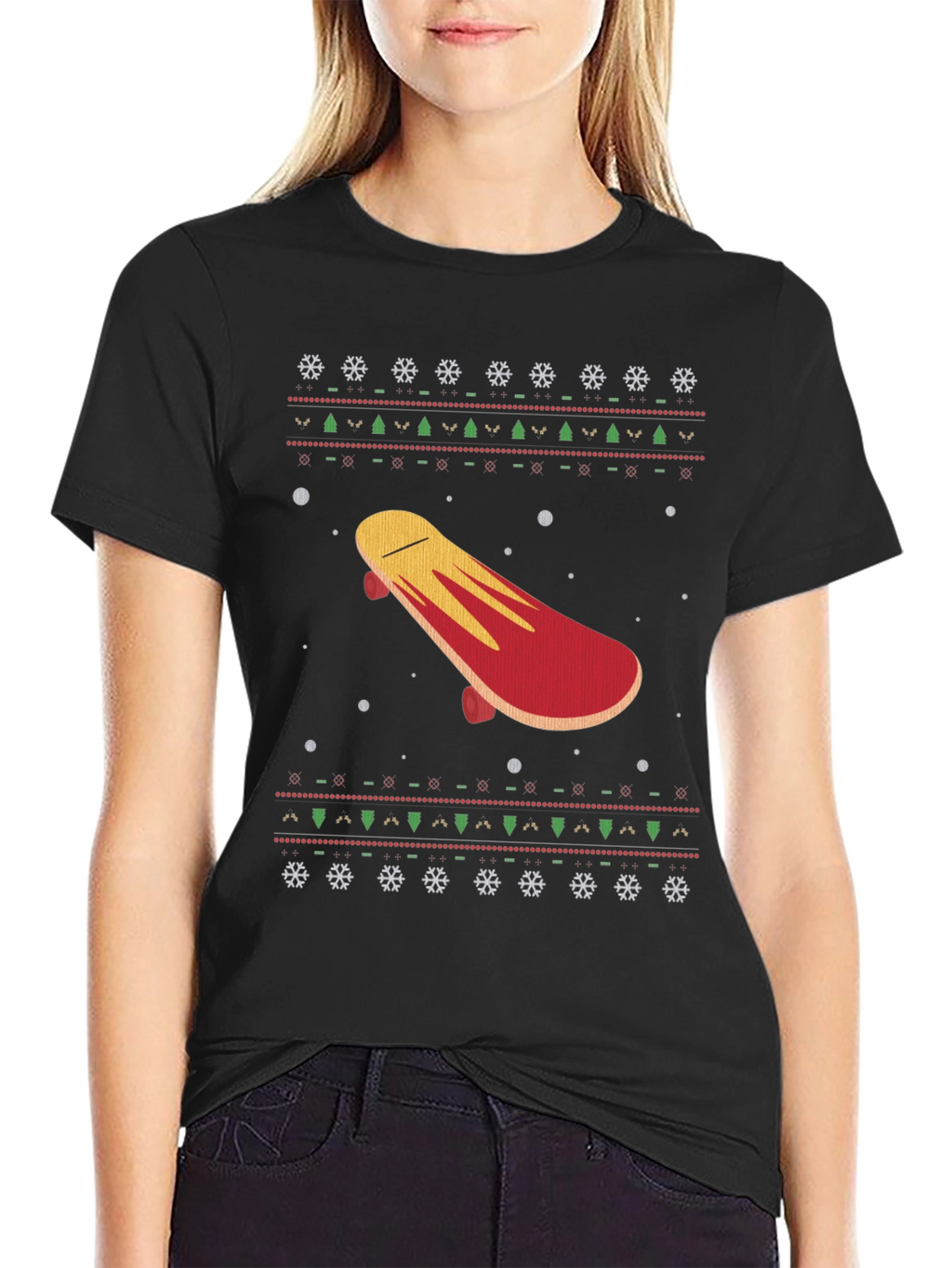 Skateboard Christmas Pattern T-Shirt