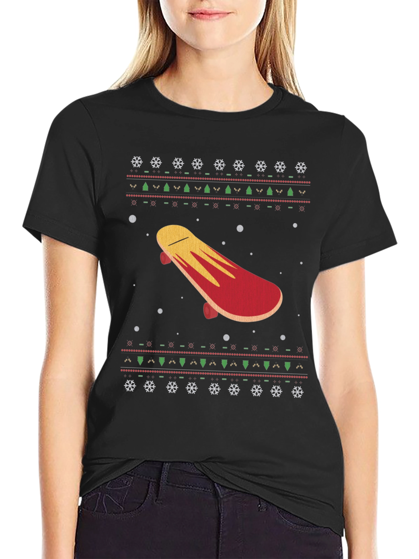 Skateboard Christmas Pattern T-Shirt