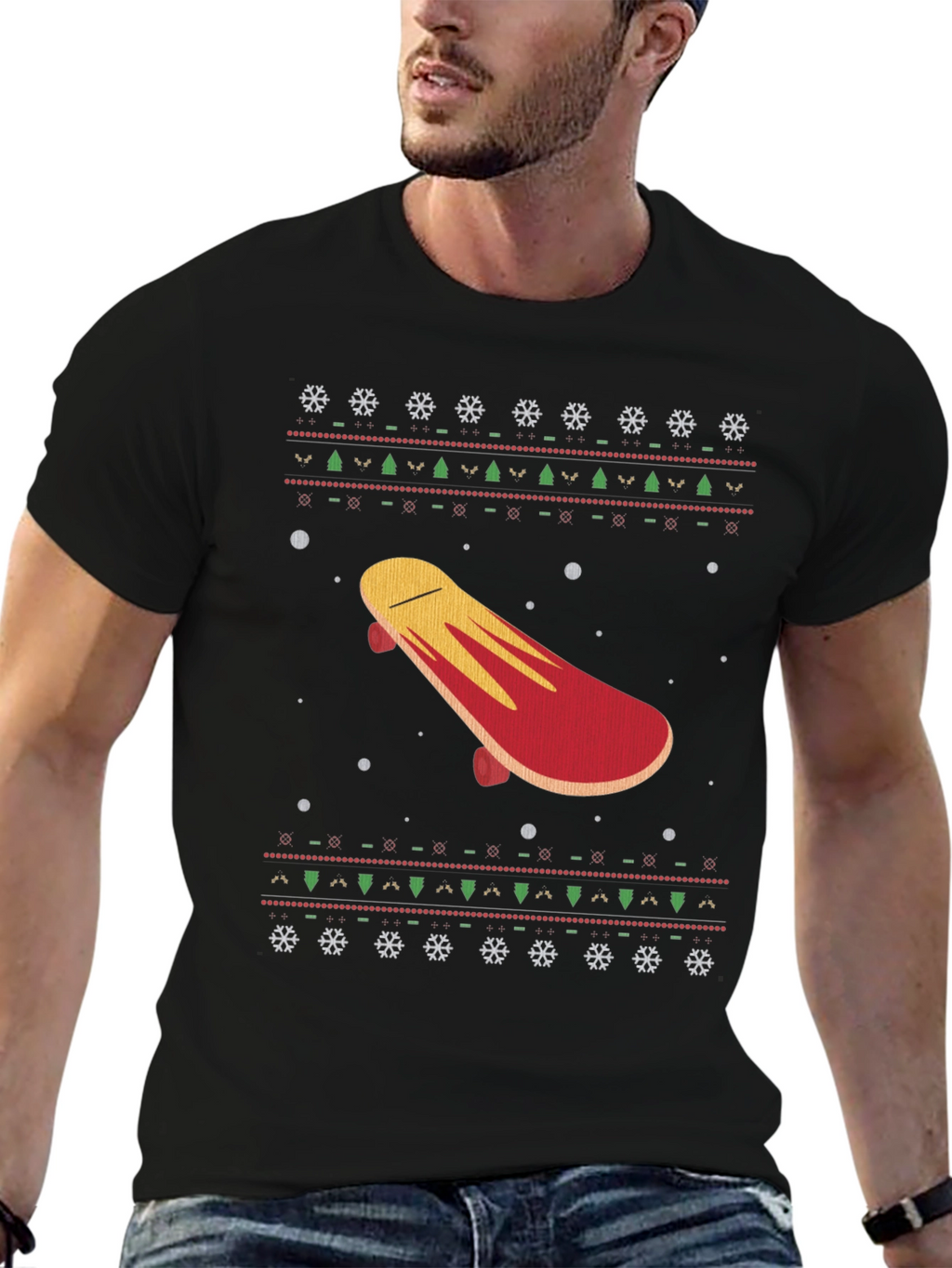 Skateboard Christmas Pattern T-Shirt