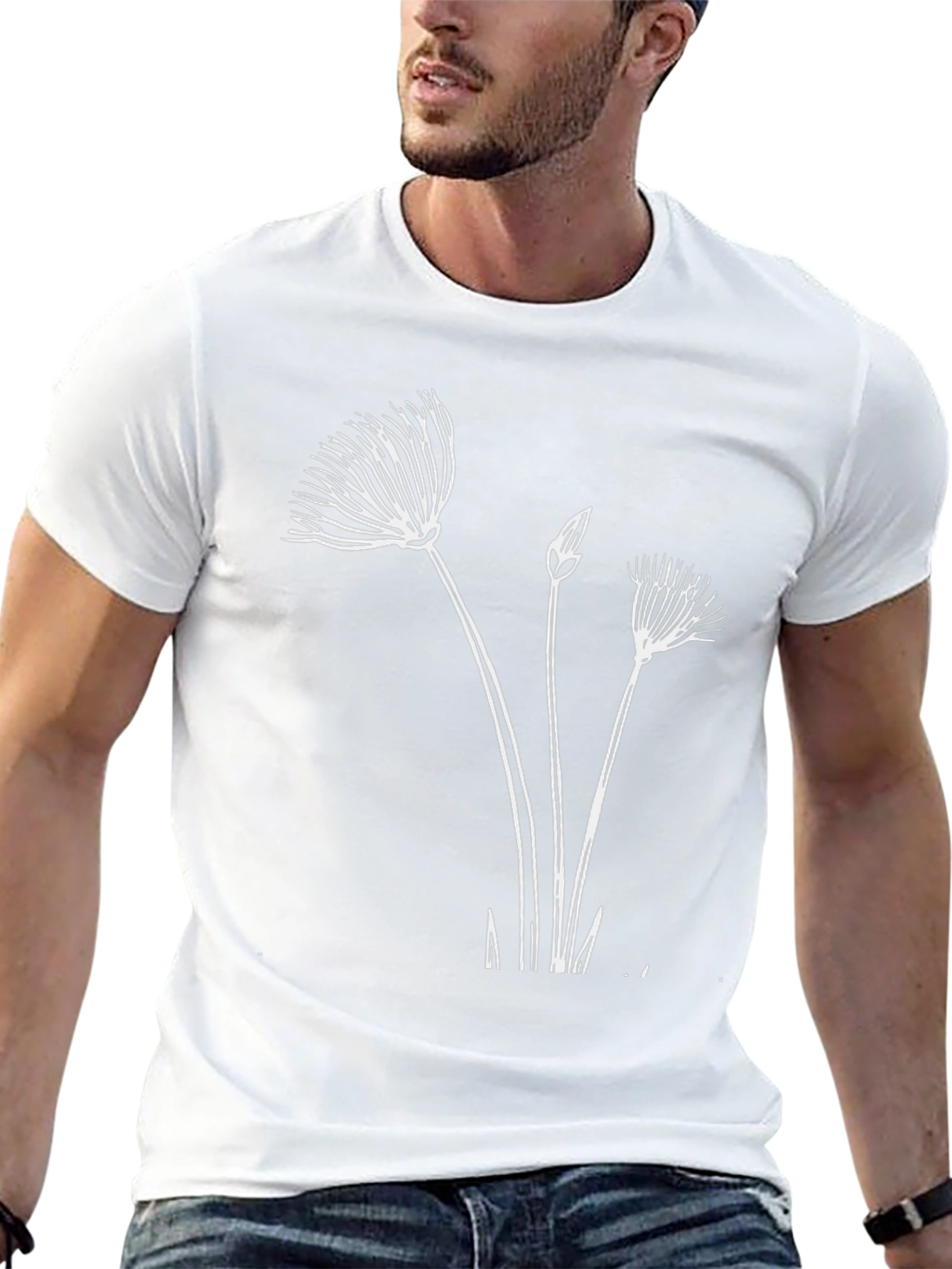 Black T-Shirt with Botanical Graphic