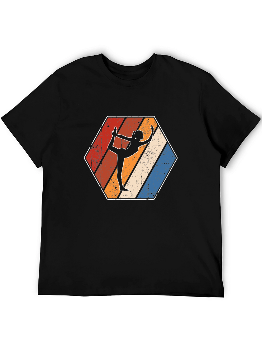 Yoga Retro T-Shirt Hexagon Design Black