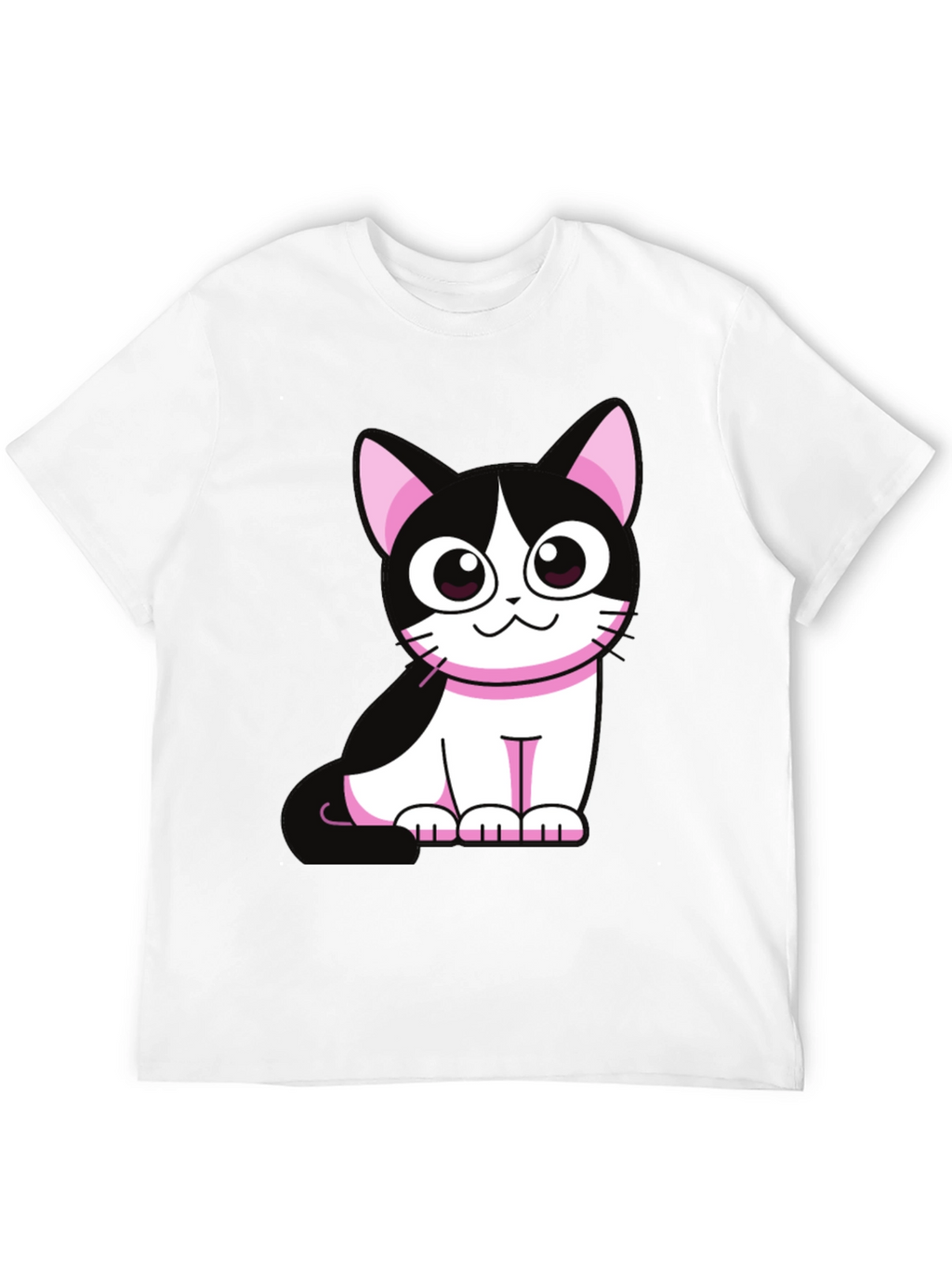 Cute Cartoon Cat Graphic Tee - Black