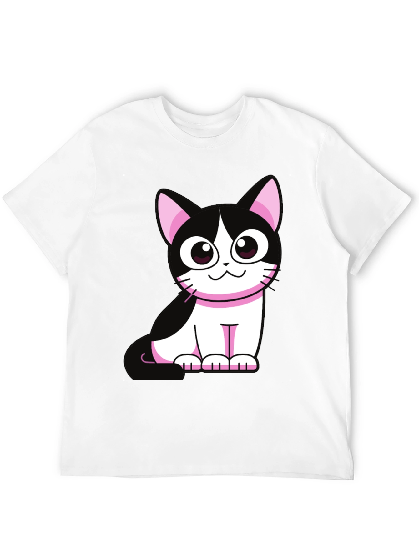 Cute Cartoon Cat Graphic Tee - Black
