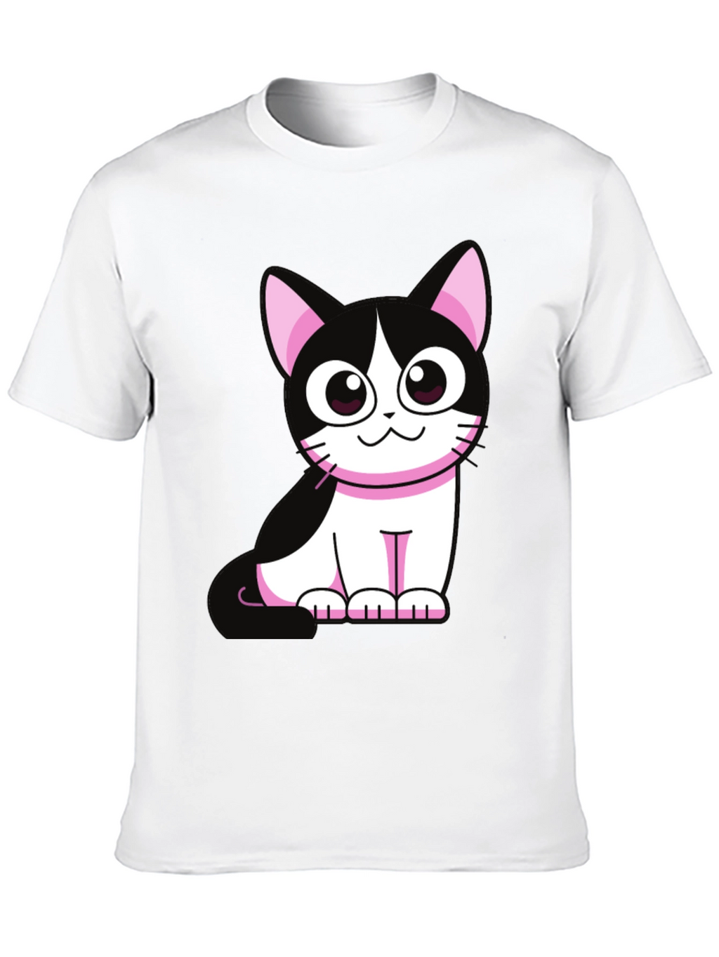Cute Cartoon Cat Graphic Tee - Black