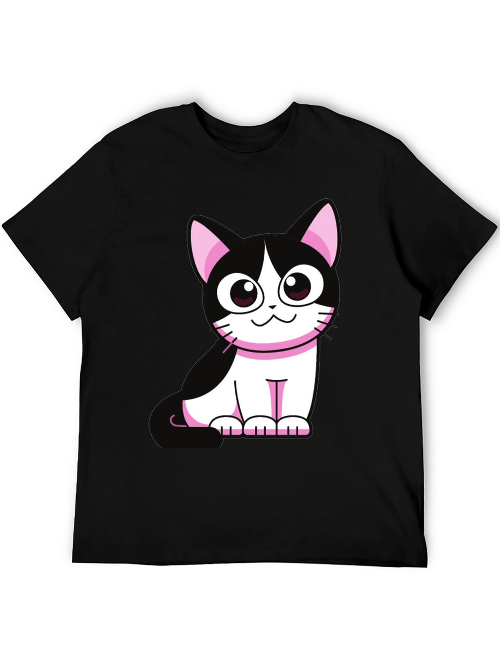 Cute Cartoon Cat Graphic Tee - Black