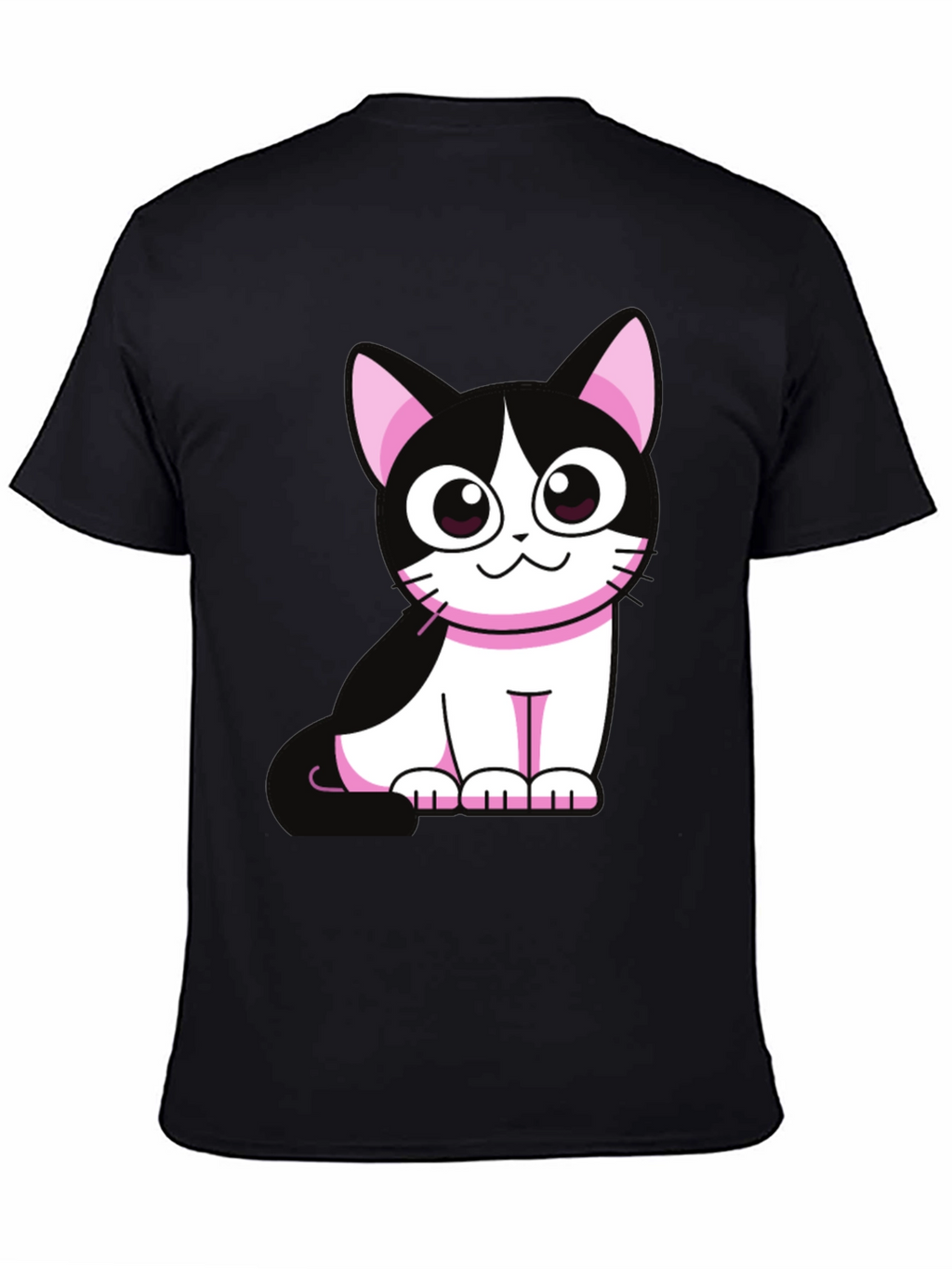 Cute Cartoon Cat Graphic Tee - Black