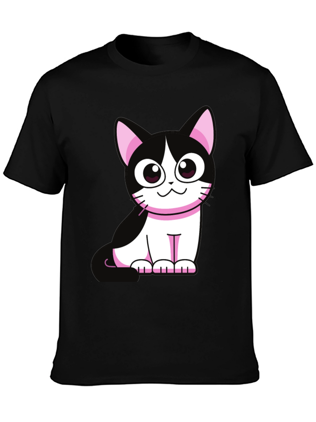 Cute Cartoon Cat Graphic Tee - Black