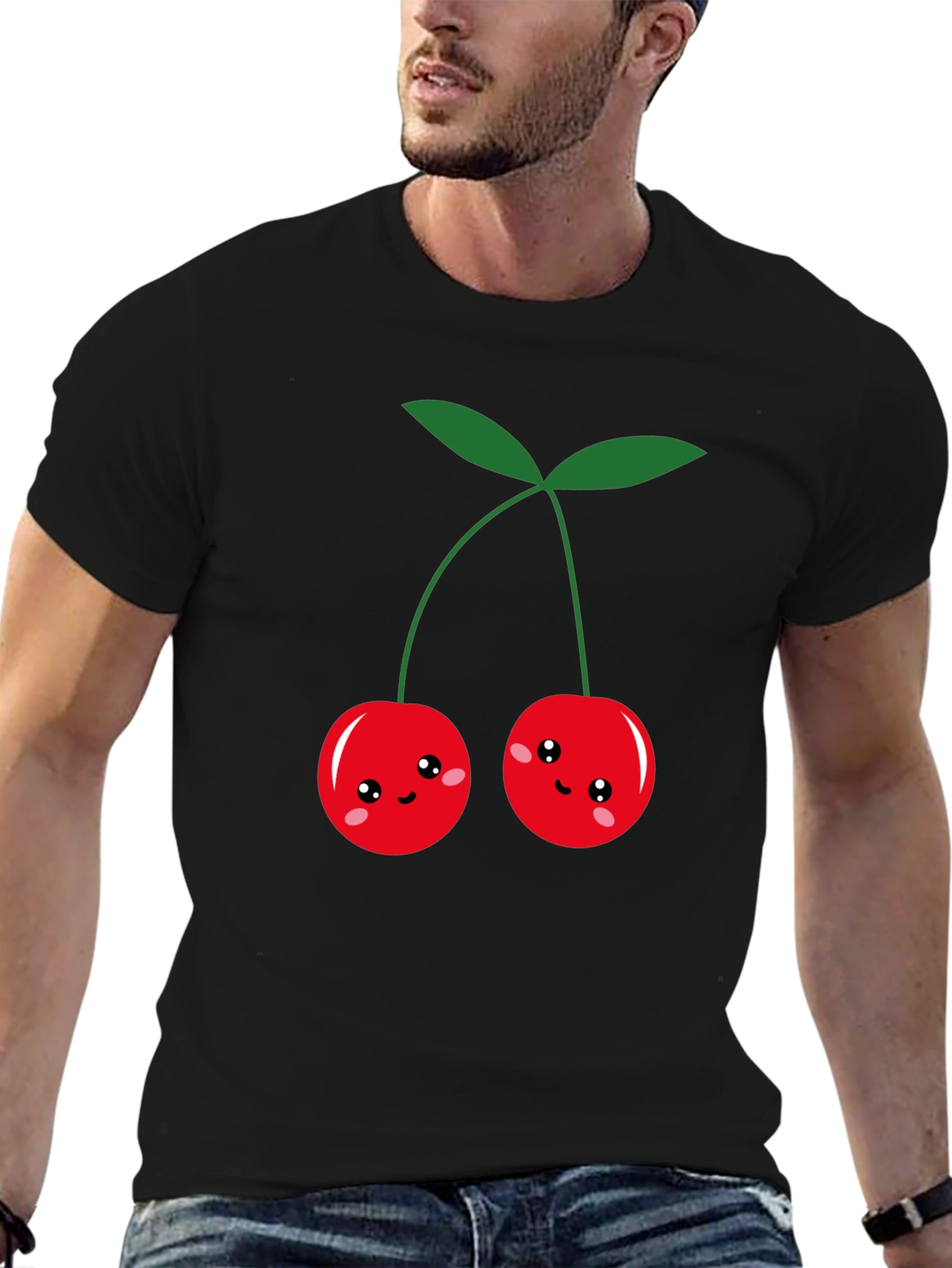 Cute Cherry Graphic Black T-Shirt