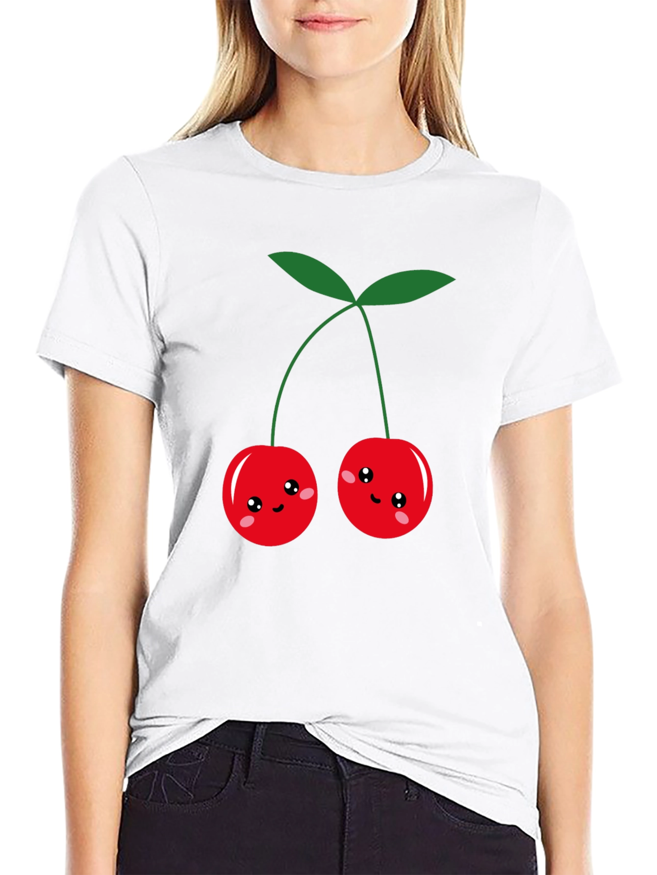 Cute Cherry Graphic Black T-Shirt