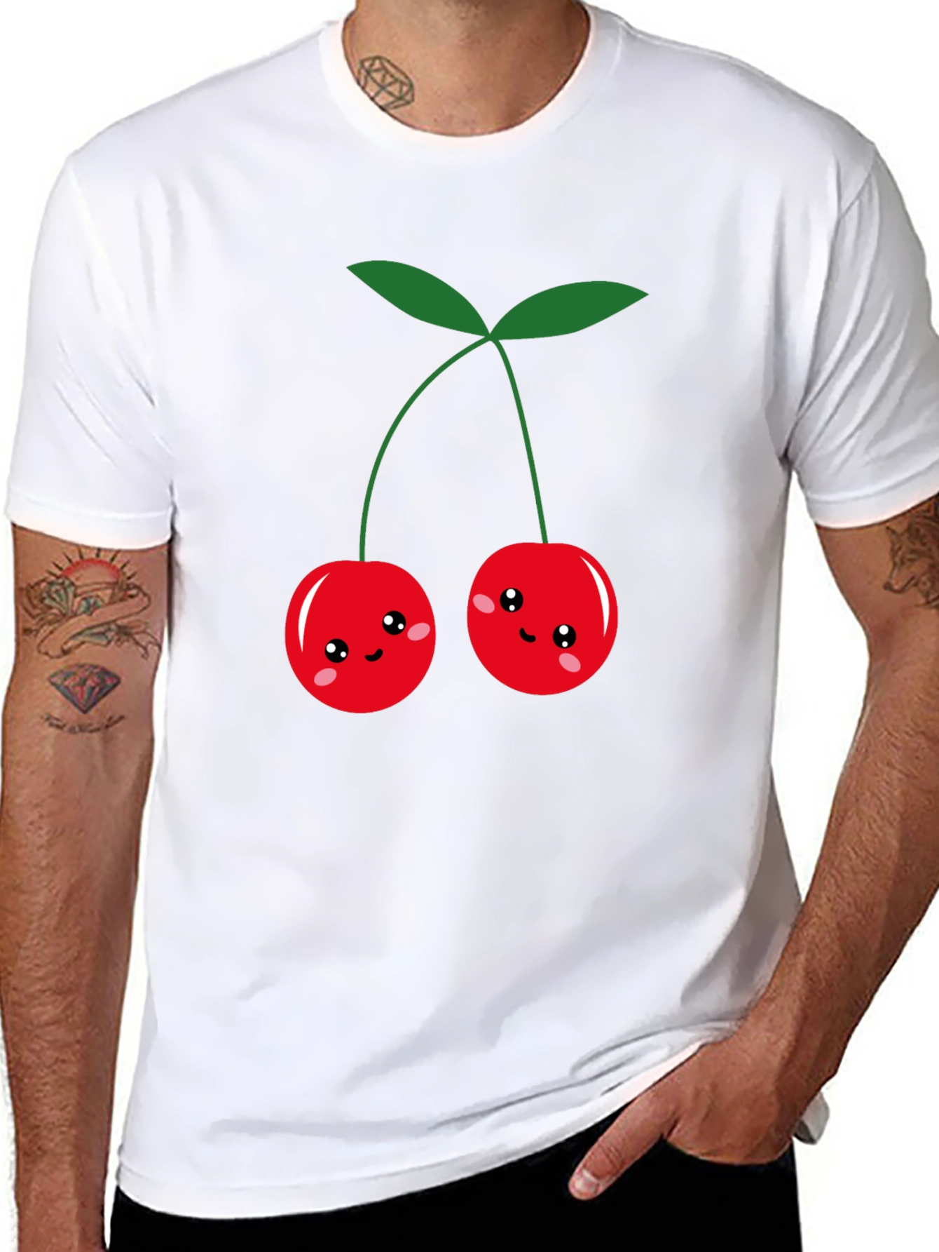 Cute Cherry Graphic Black T-Shirt