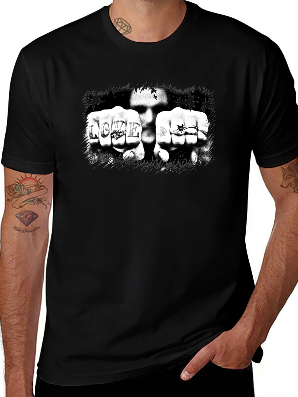 Edgy Love Tattoo Graphic Black T-Shirt
