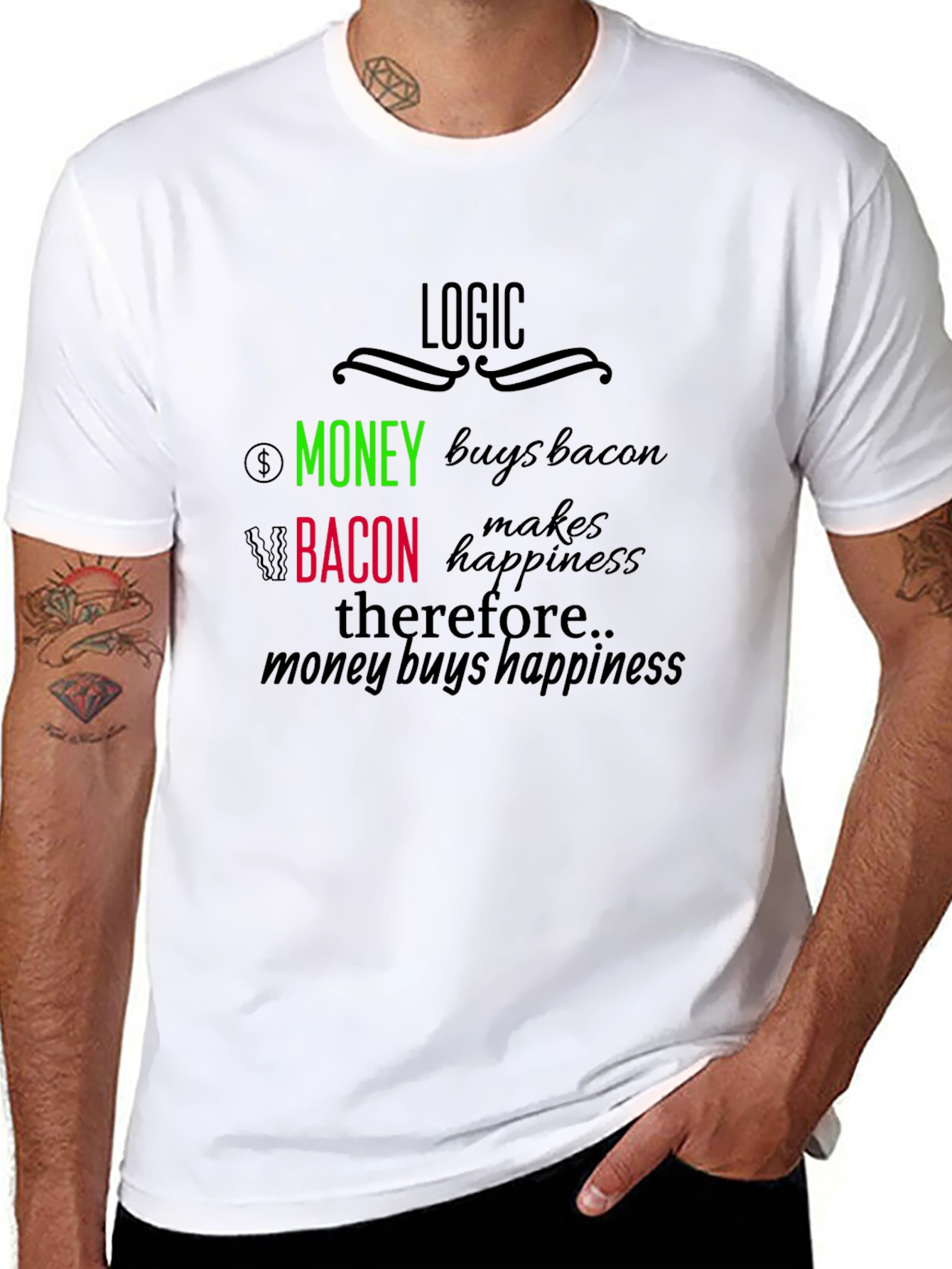 Logic: Money Buys Bacon T-Shirt - Funny Foodie Tee