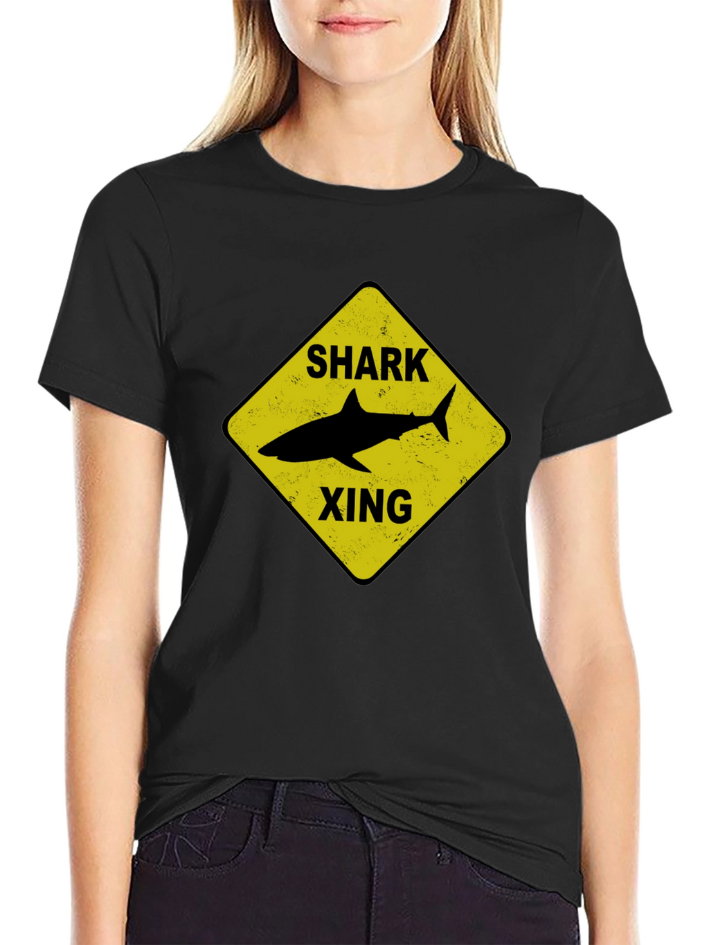 Shark Xing Graphic Tee - Black Cotton T-Shirt