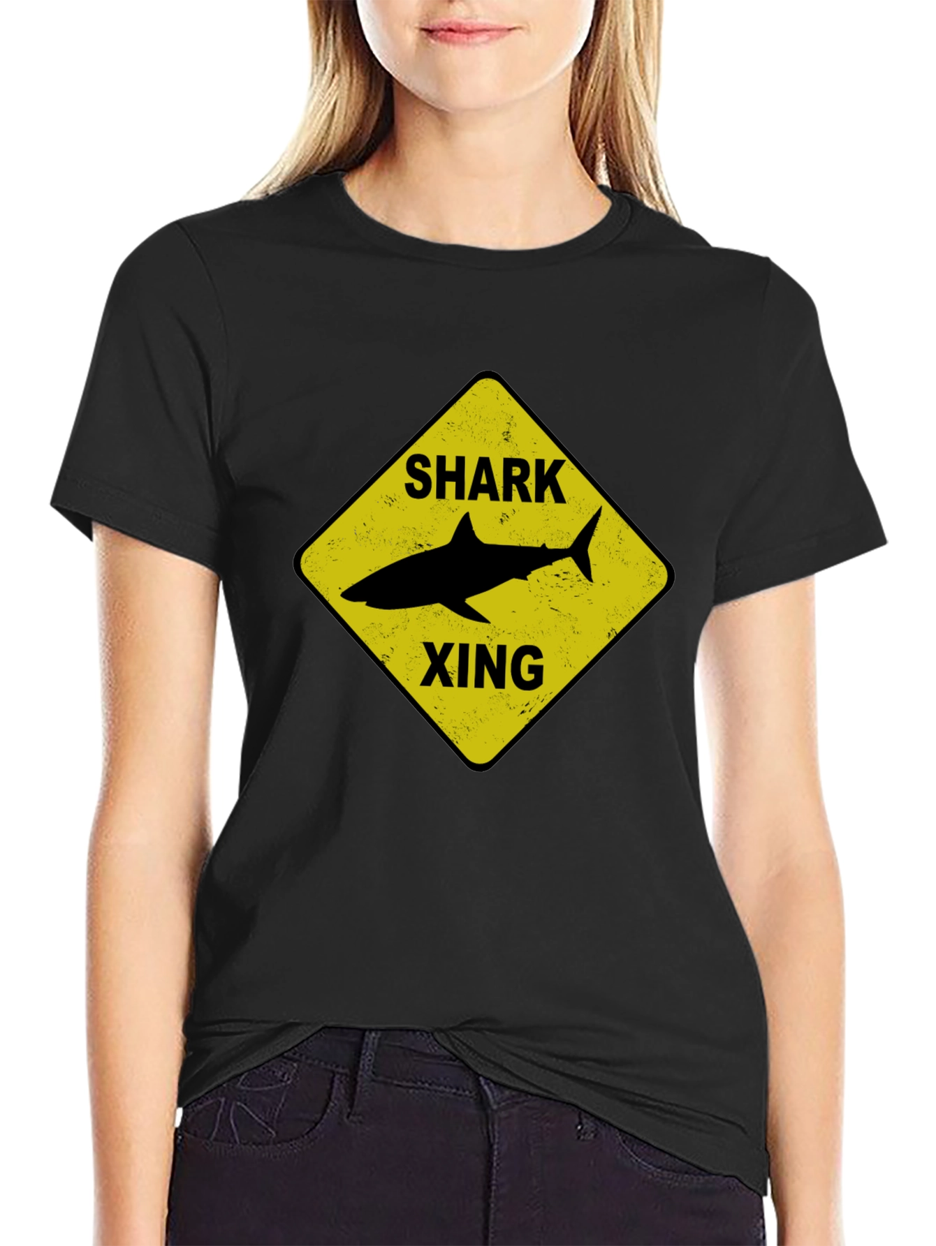 Shark Xing Graphic Tee - Black Cotton T-Shirt