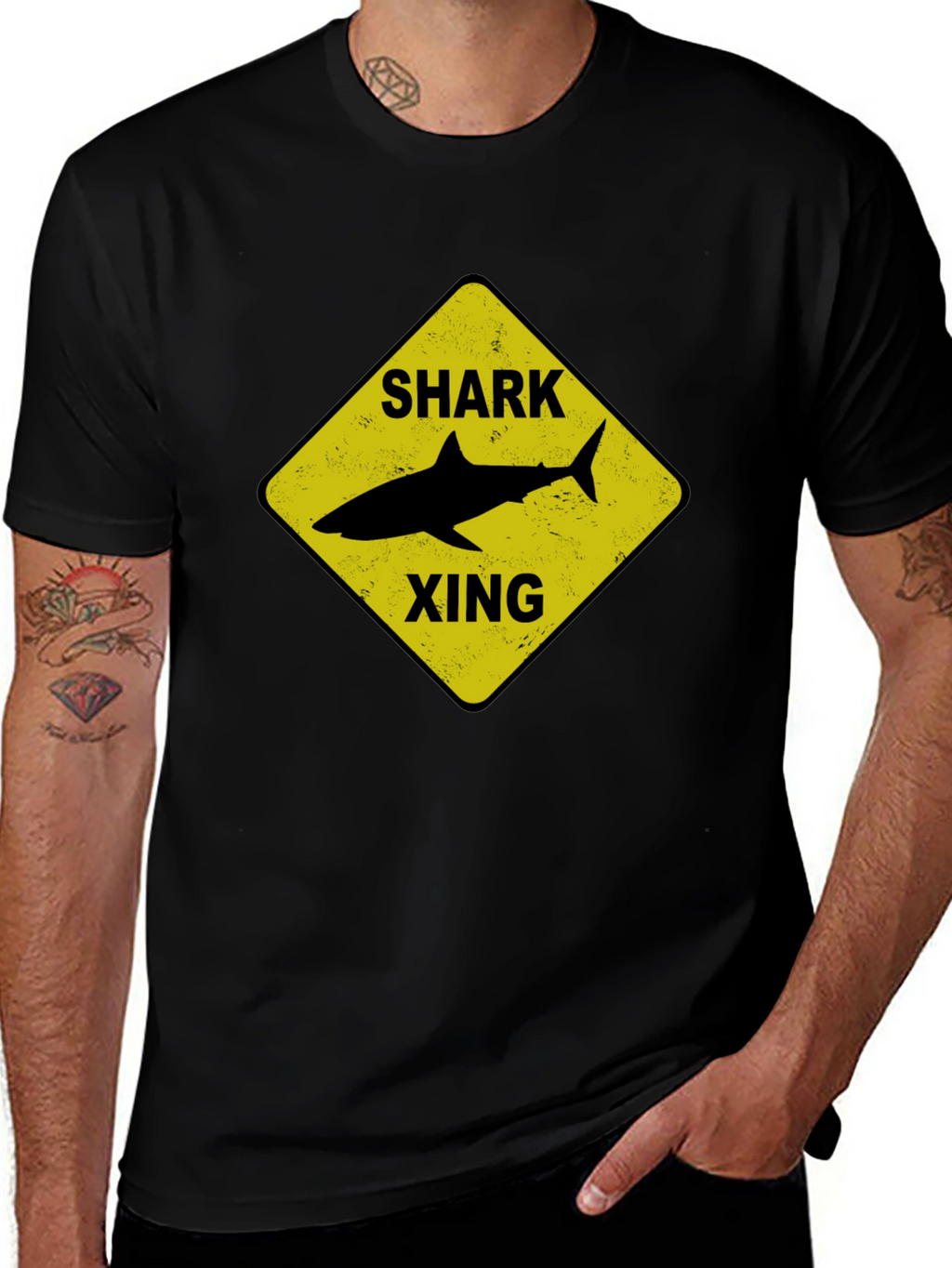 Shark Xing Graphic Tee - Black Cotton T-Shirt