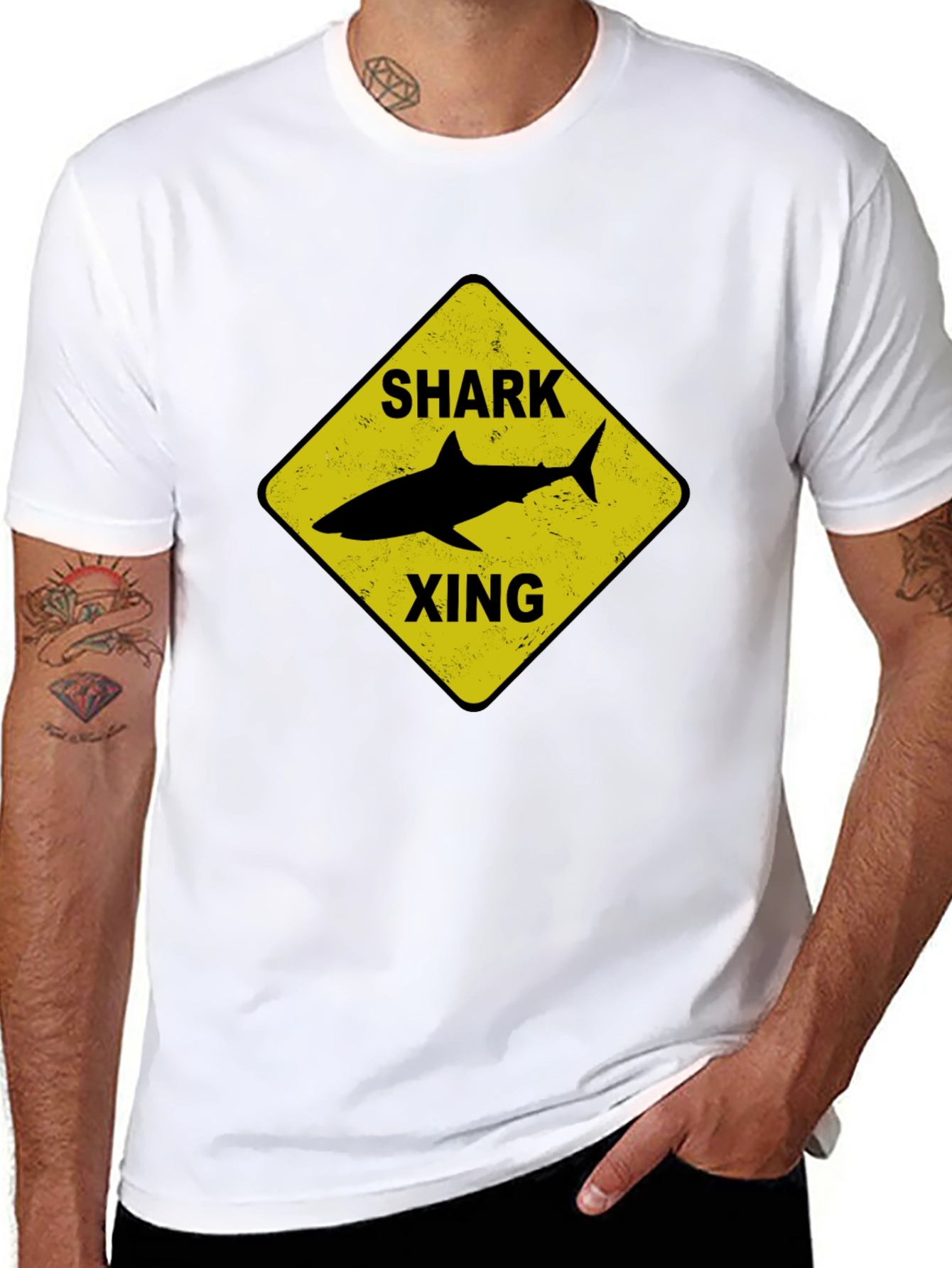 Shark Xing Graphic Tee - Black Cotton T-Shirt