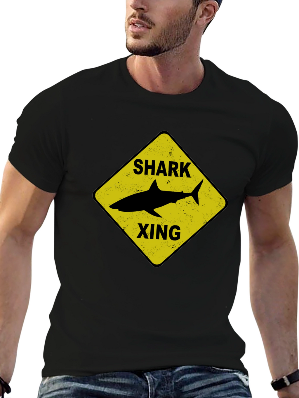 Shark Xing Graphic Tee - Black Cotton T-Shirt