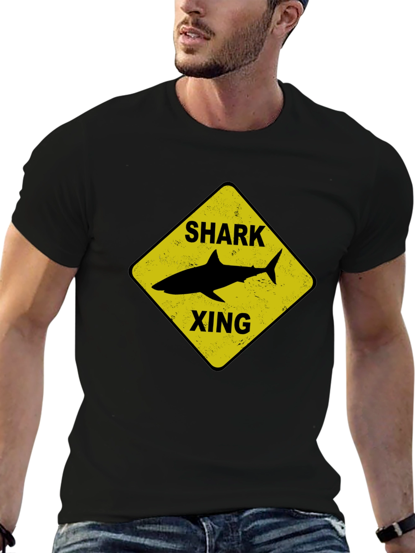 Shark Xing Graphic Tee - Black Cotton T-Shirt