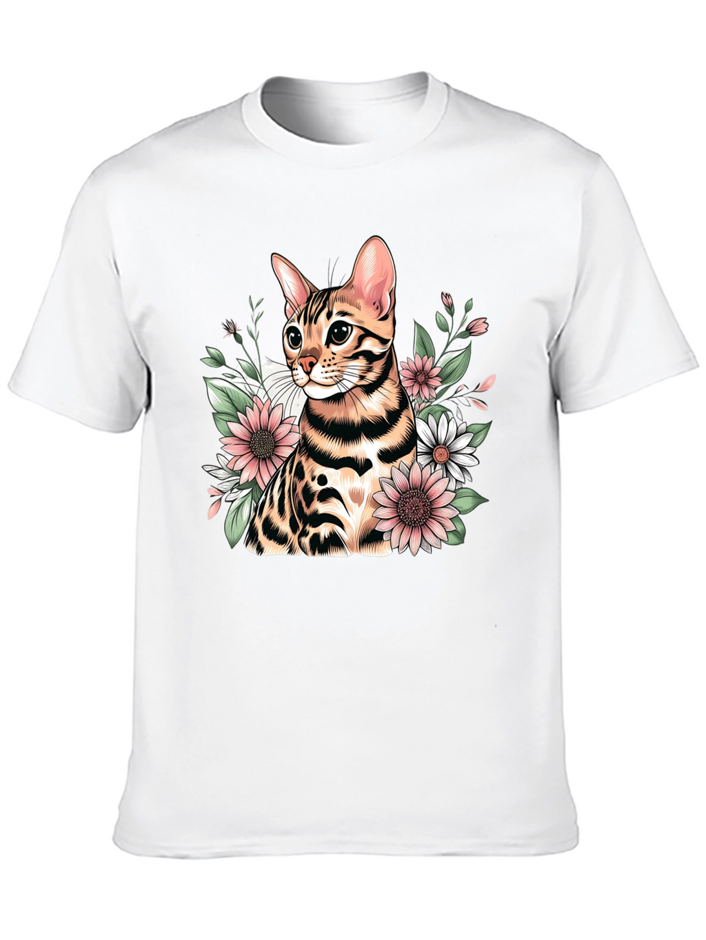 Floral Bengal Cat Graphic T-Shirt