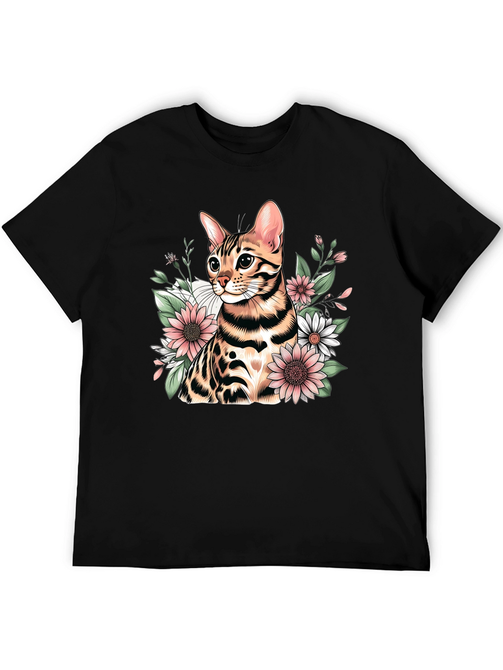 Floral Bengal Cat Graphic T-Shirt