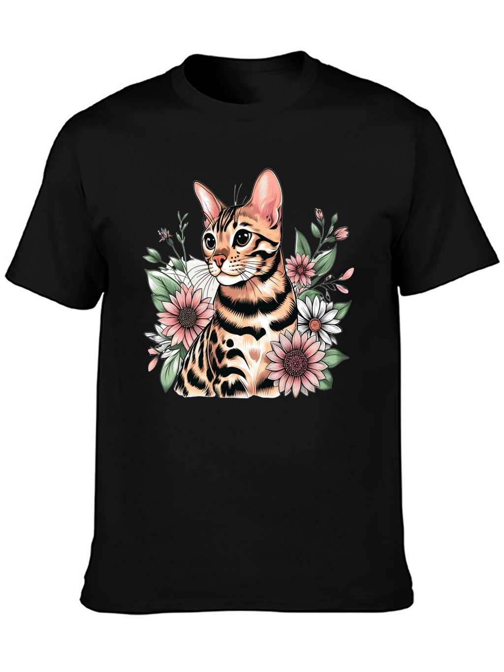 Floral Bengal Cat Graphic T-Shirt