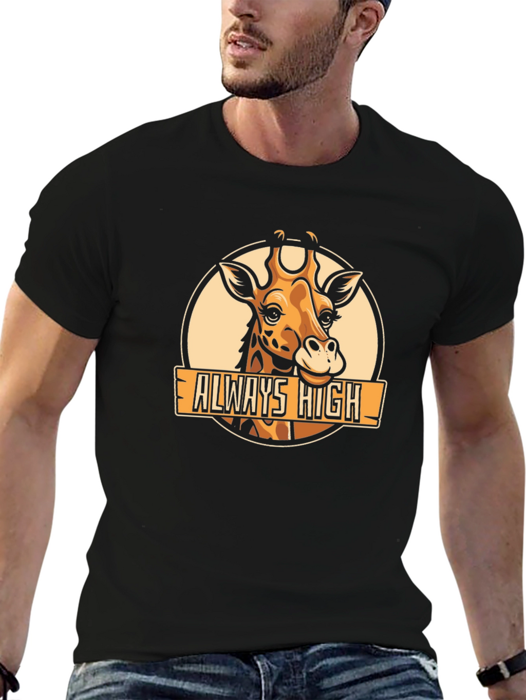 Always High Giraffe Black Graphic T-Shirt