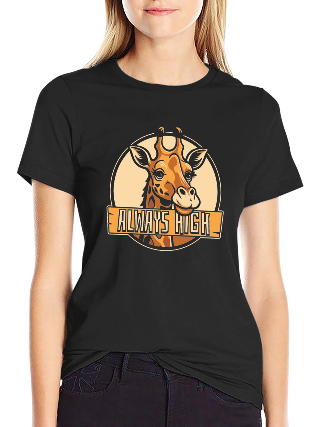 Always High Giraffe Black Graphic T-Shirt