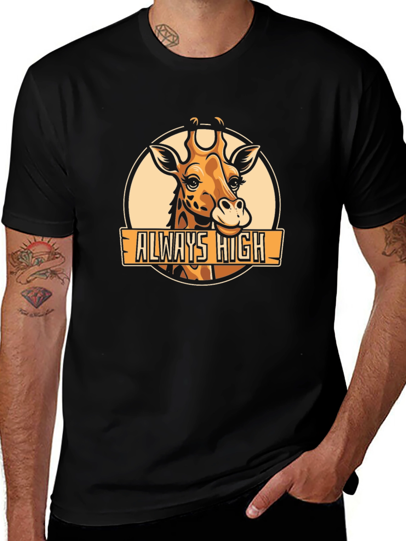 Always High Giraffe Black Graphic T-Shirt