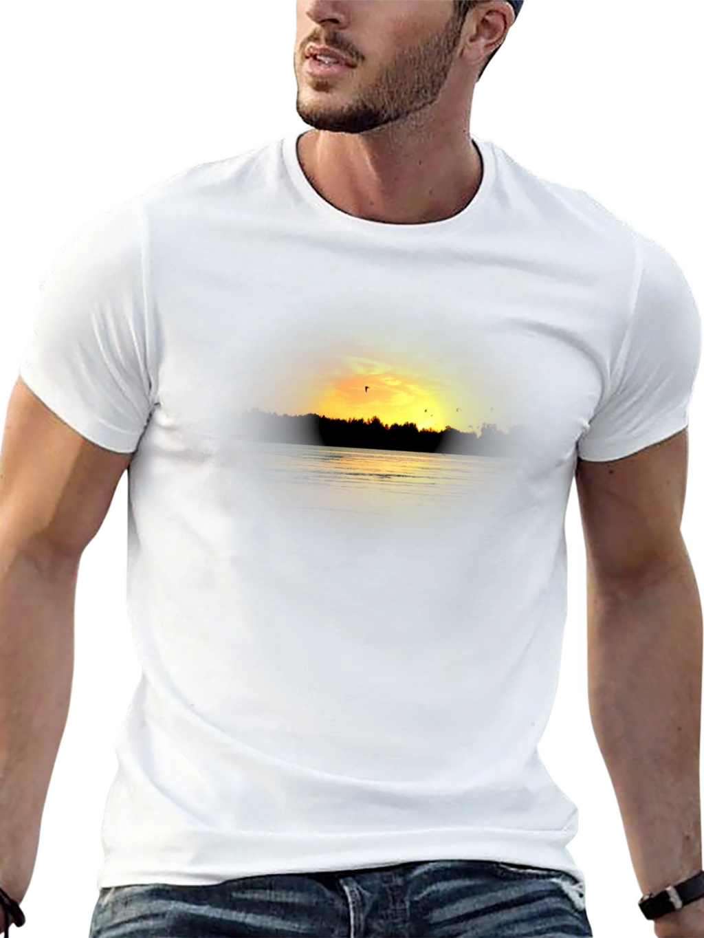 Sunset Lake Graphic Tee - Black Cotton T-Shirt