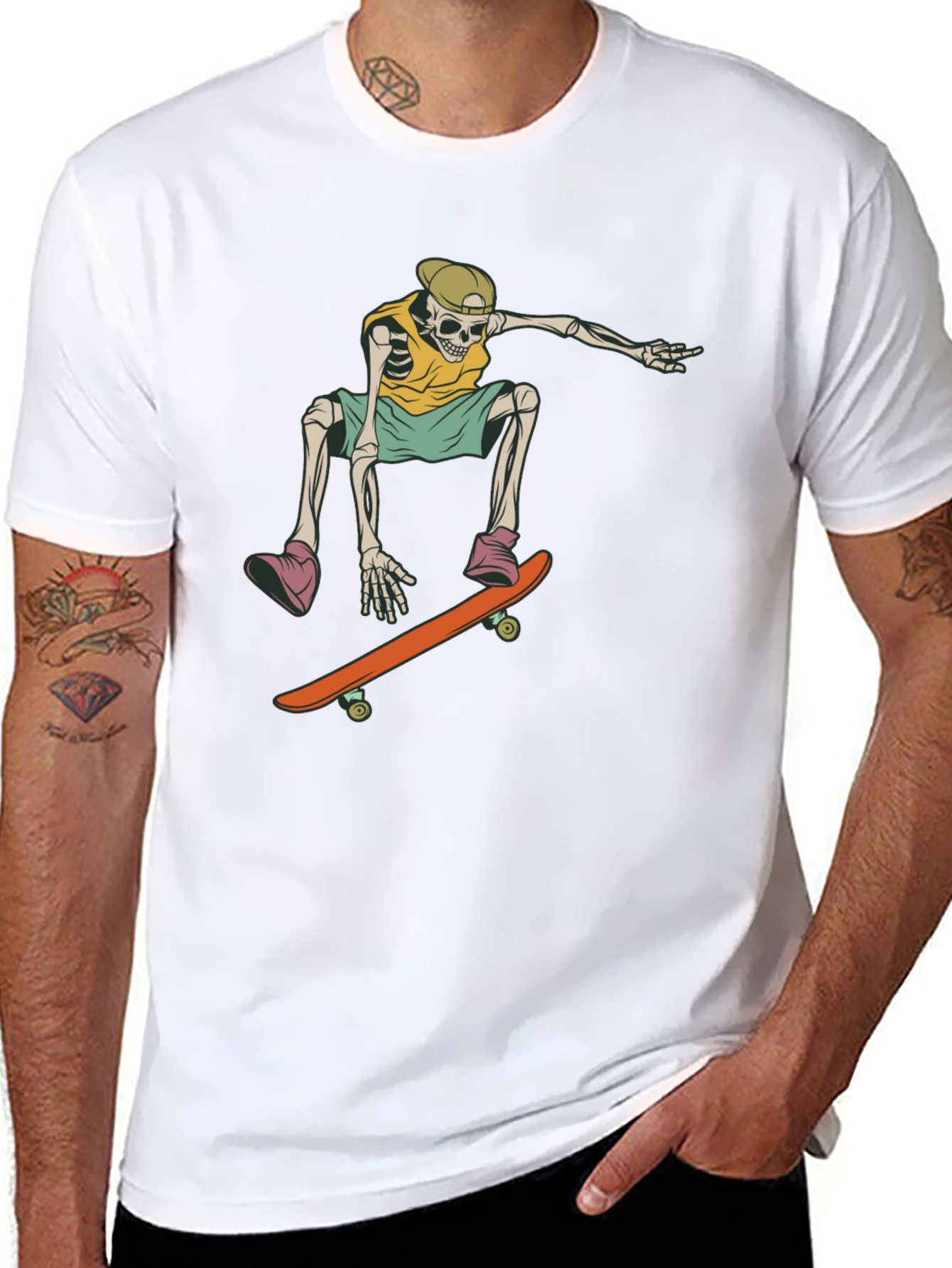 Skateboarding Skeleton Graphic Tee - Trendy Black T-Shirt