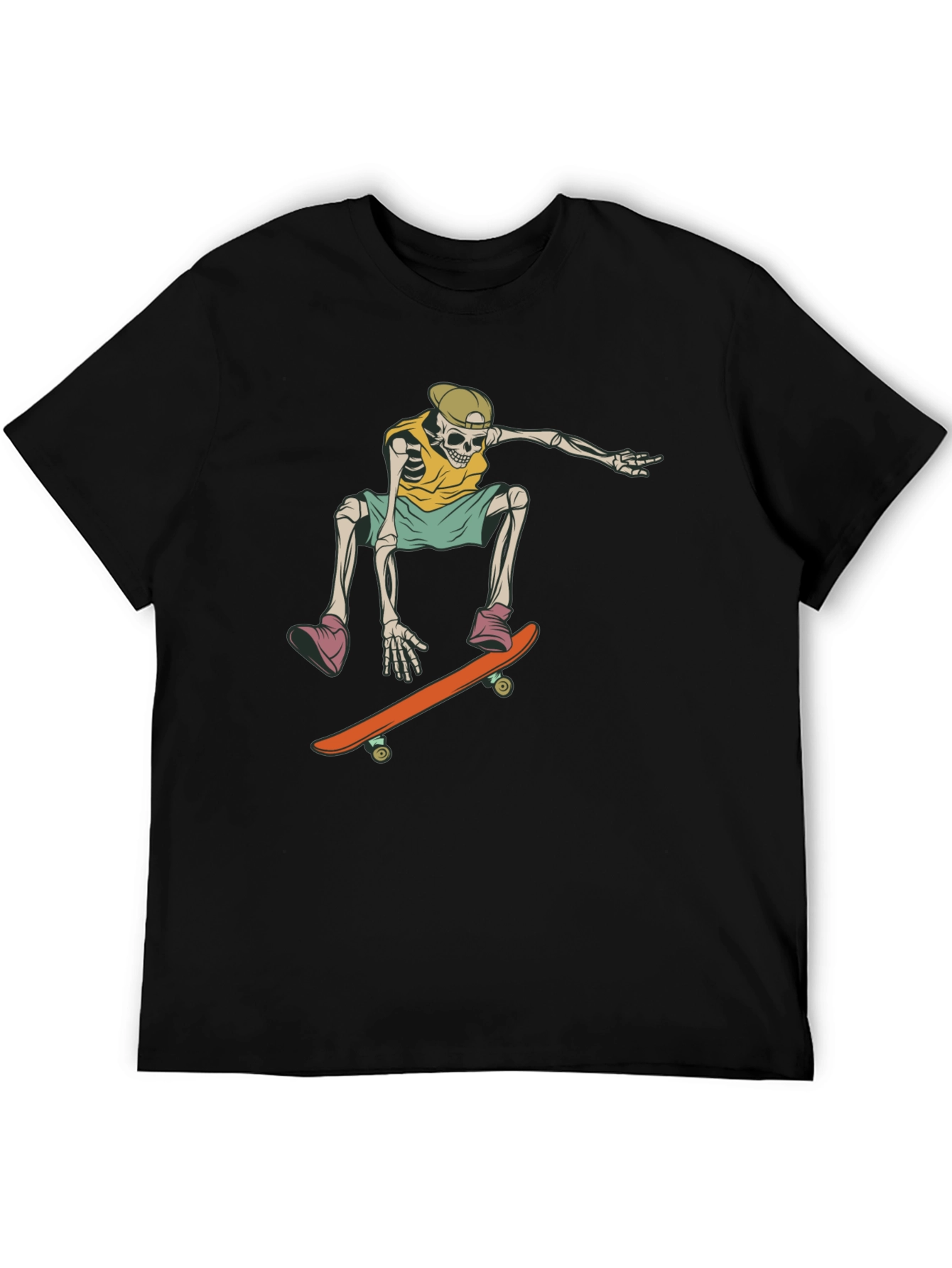 Skateboarding Skeleton Graphic Tee - Trendy Black T-Shirt