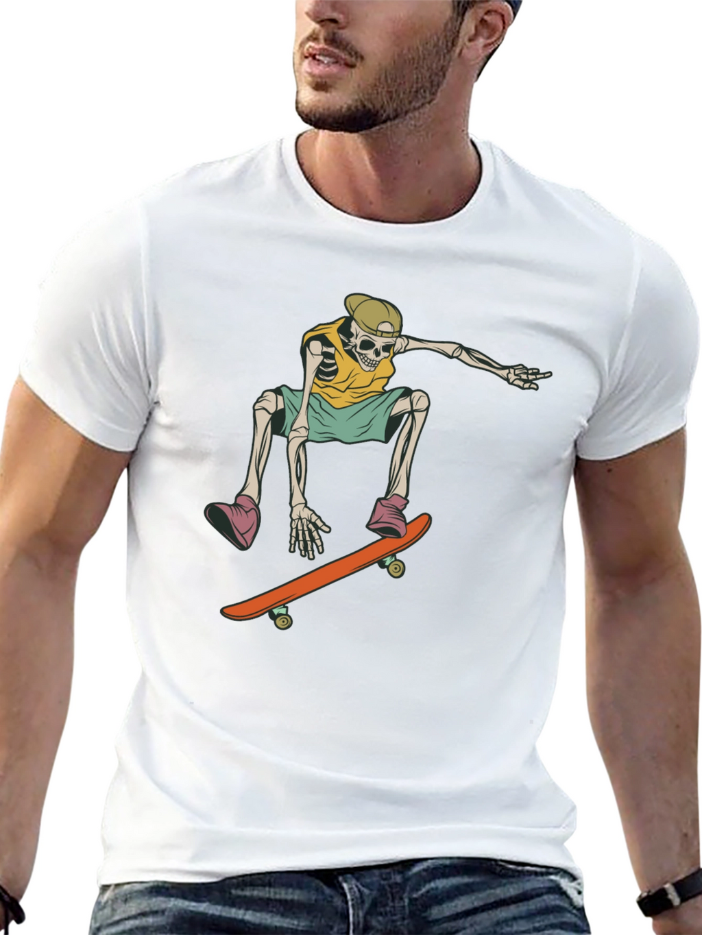 Skateboarding Skeleton Graphic Tee - Trendy Black T-Shirt