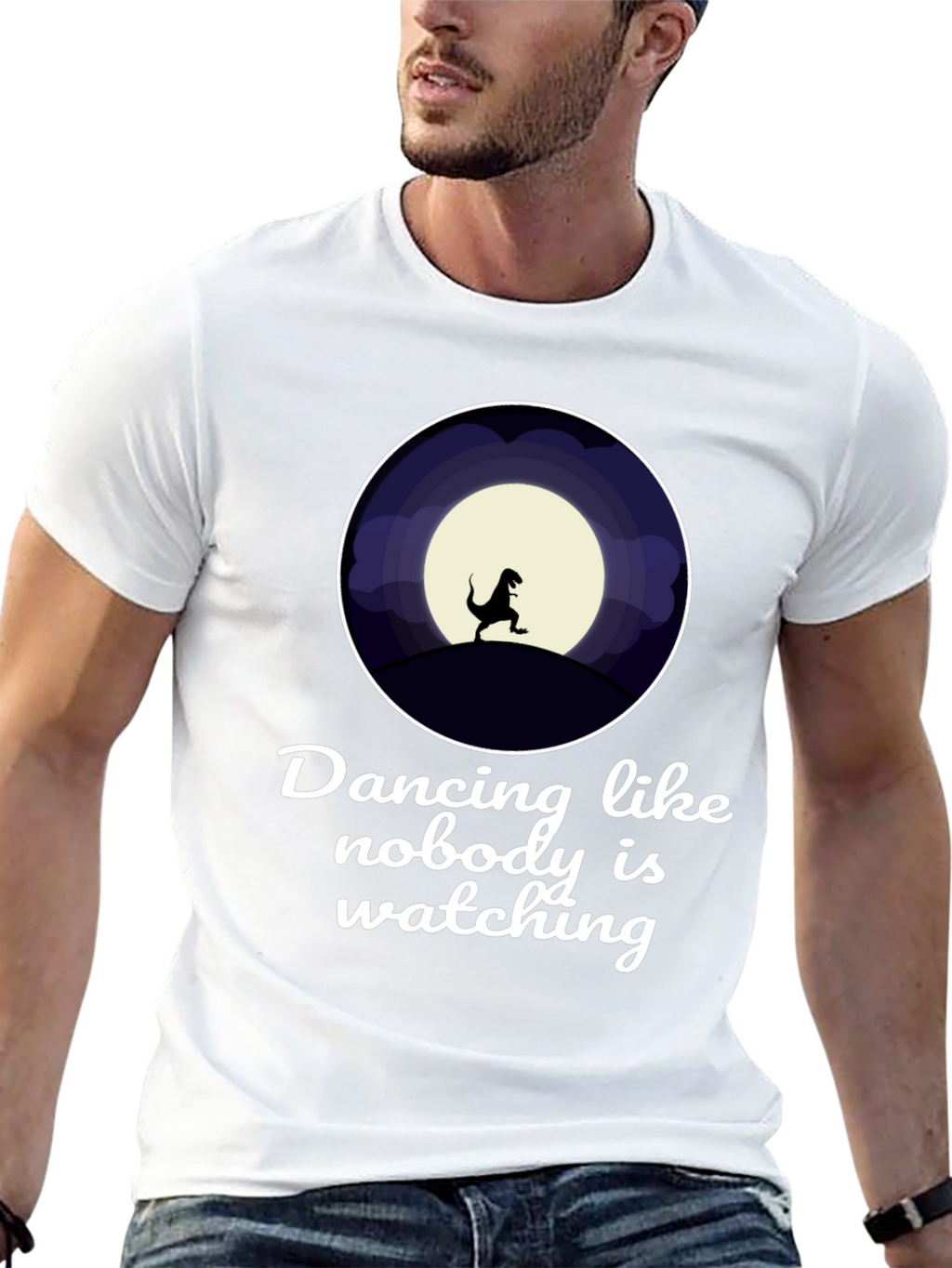 Dancing Dinosaur Graphic T-Shirt - Black Crew Neck Tee