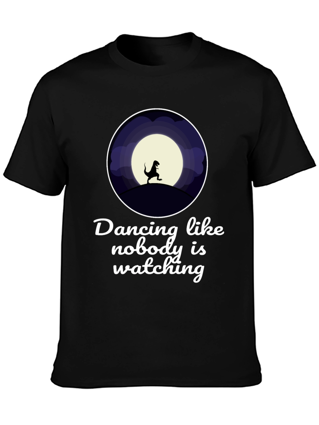 Dancing Dinosaur Graphic T-Shirt - Black Crew Neck Tee