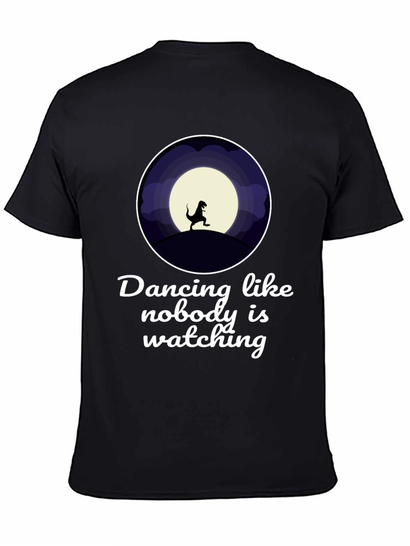 Dancing Dinosaur Graphic T-Shirt - Black Crew Neck Tee