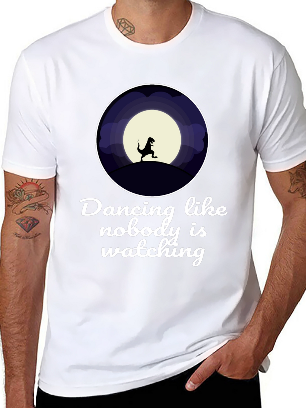 Dancing Dinosaur Graphic T-Shirt - Black Crew Neck Tee