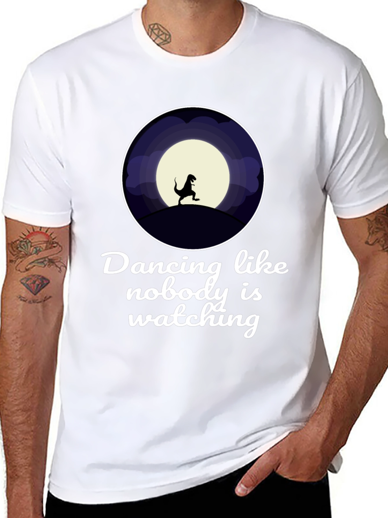 Dancing Dinosaur Graphic T-Shirt - Black Crew Neck Tee