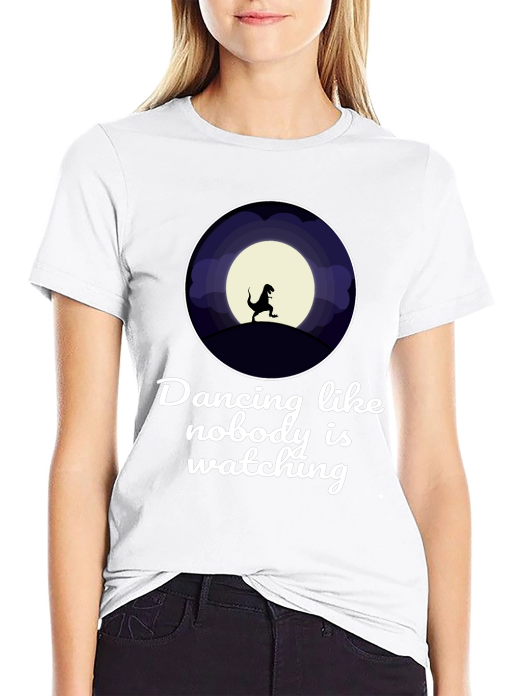 Dancing Dinosaur Graphic T-Shirt - Black Crew Neck Tee