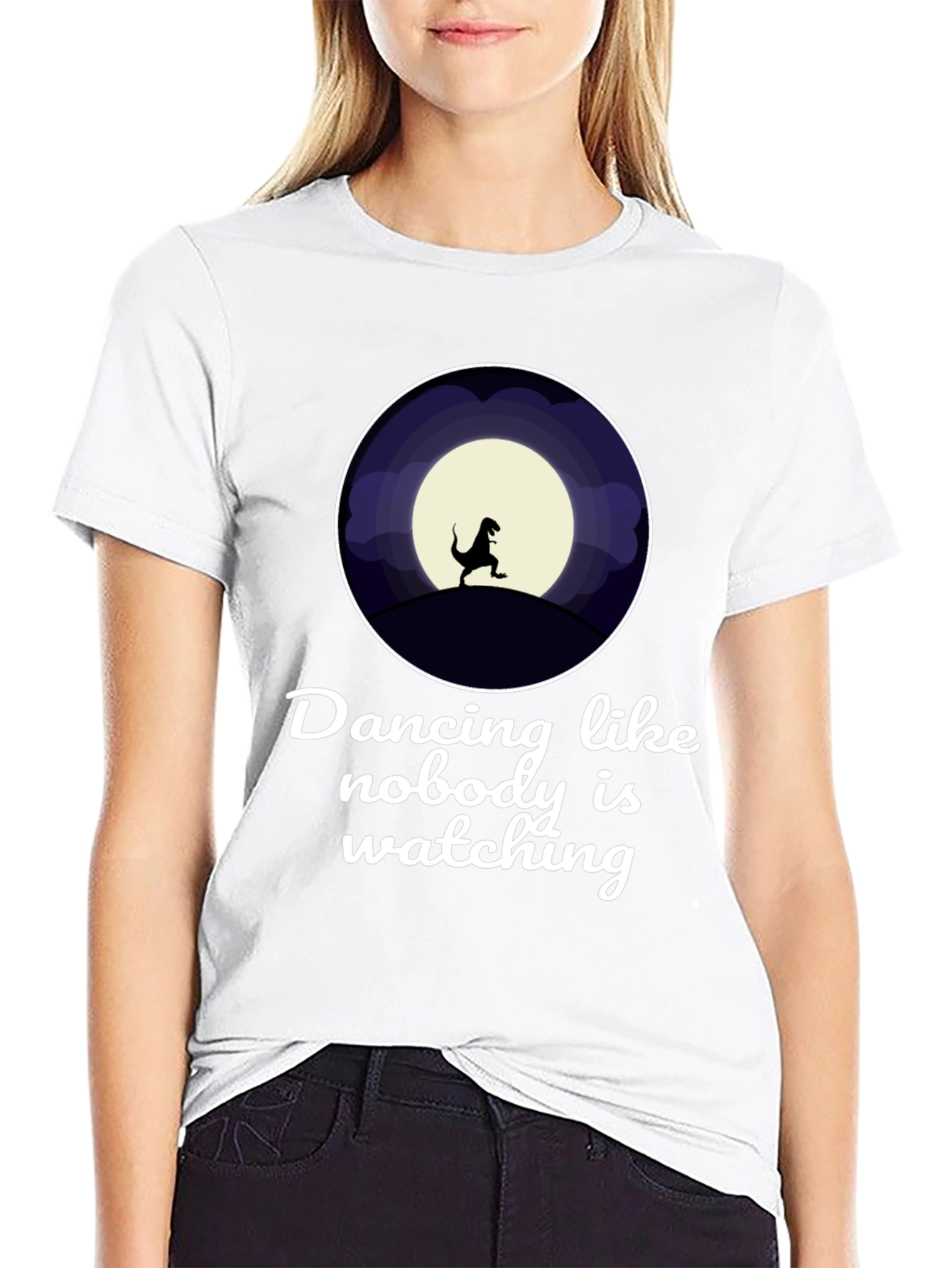 Dancing Dinosaur Graphic T-Shirt - Black Crew Neck Tee