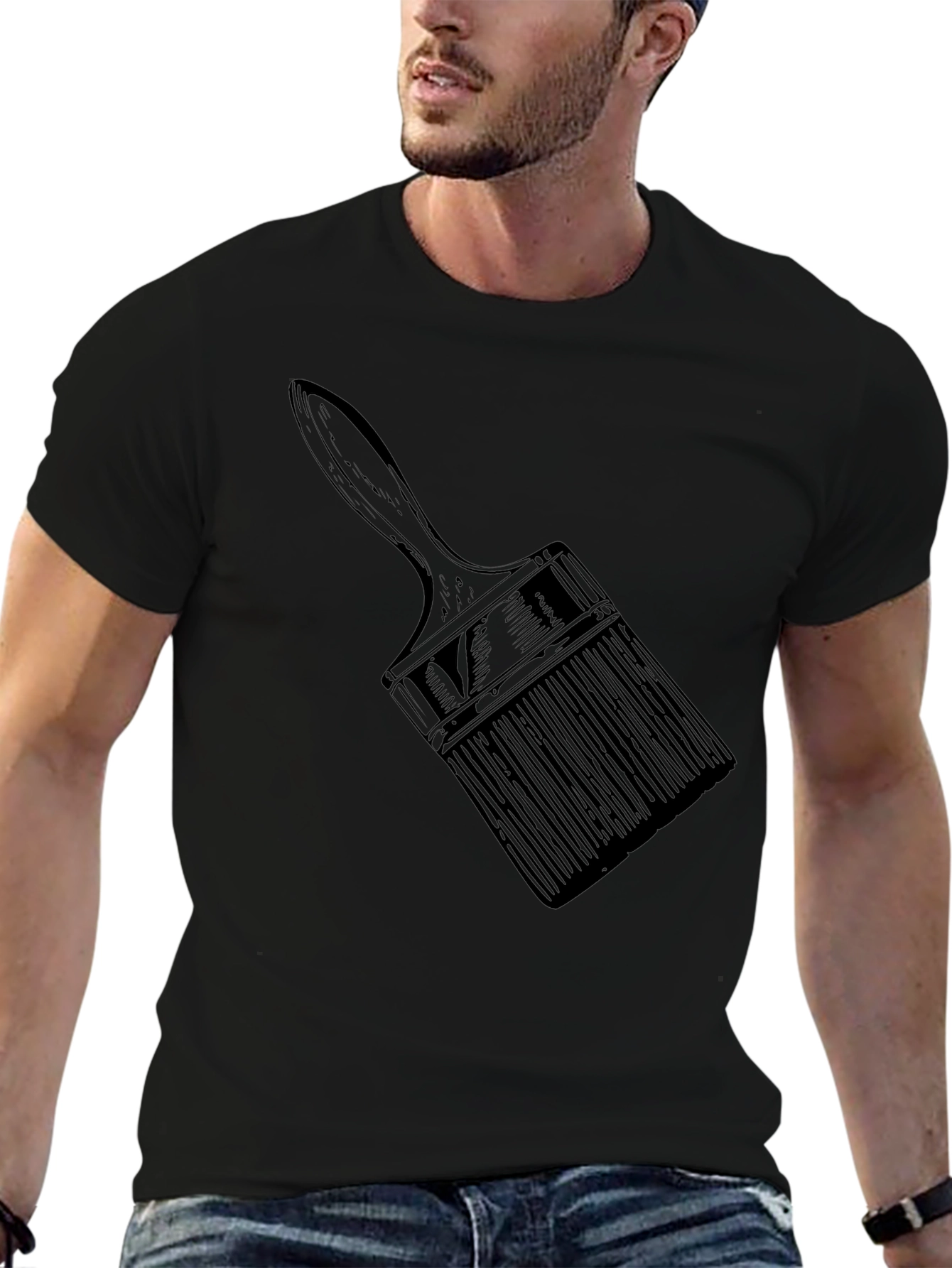 Paint Brush Graphic Tee - Artistic Black T-Shirt