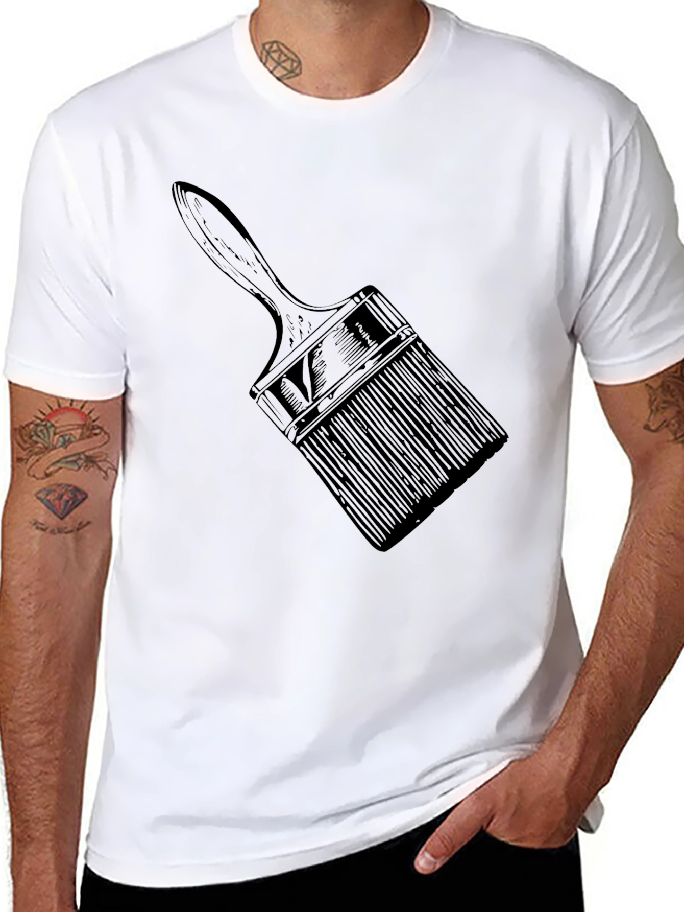 Paint Brush Graphic Tee - Artistic Black T-Shirt