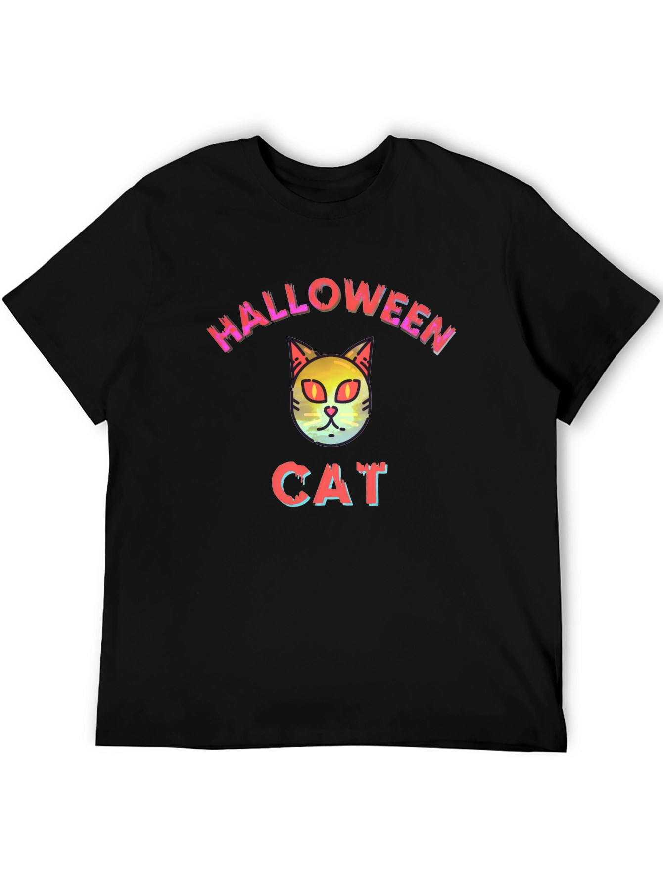 Halloween Cat Graphic Tee - Black