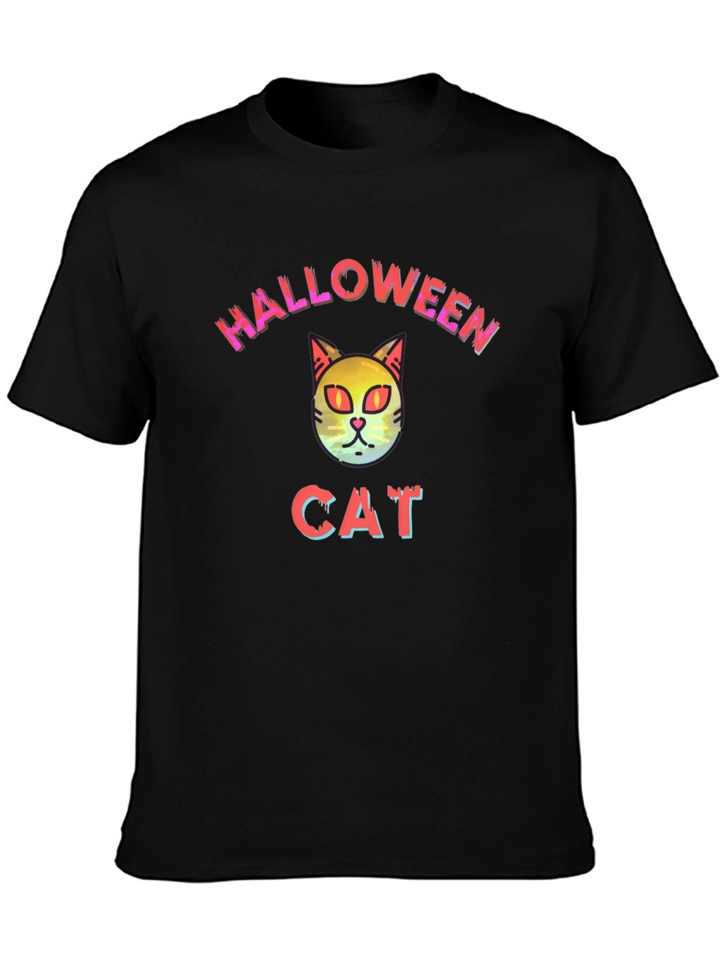 Halloween Cat Graphic Tee - Black