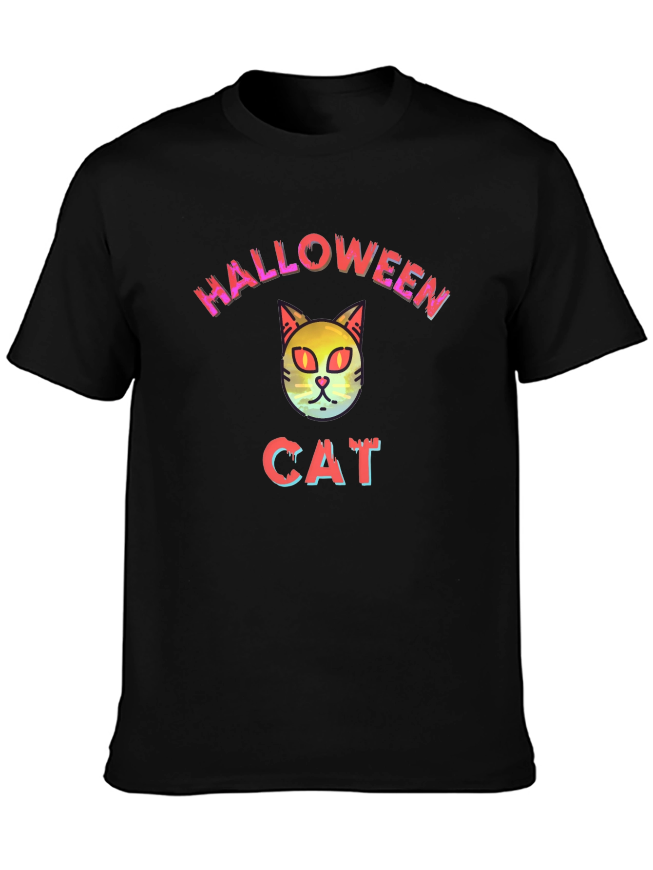 Halloween Cat Graphic Tee - Black